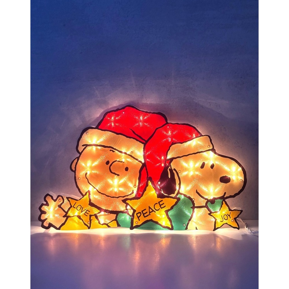 Vtg Peanuts Snoopy Charlie Brown Lighted Christmas Sculpture 19"